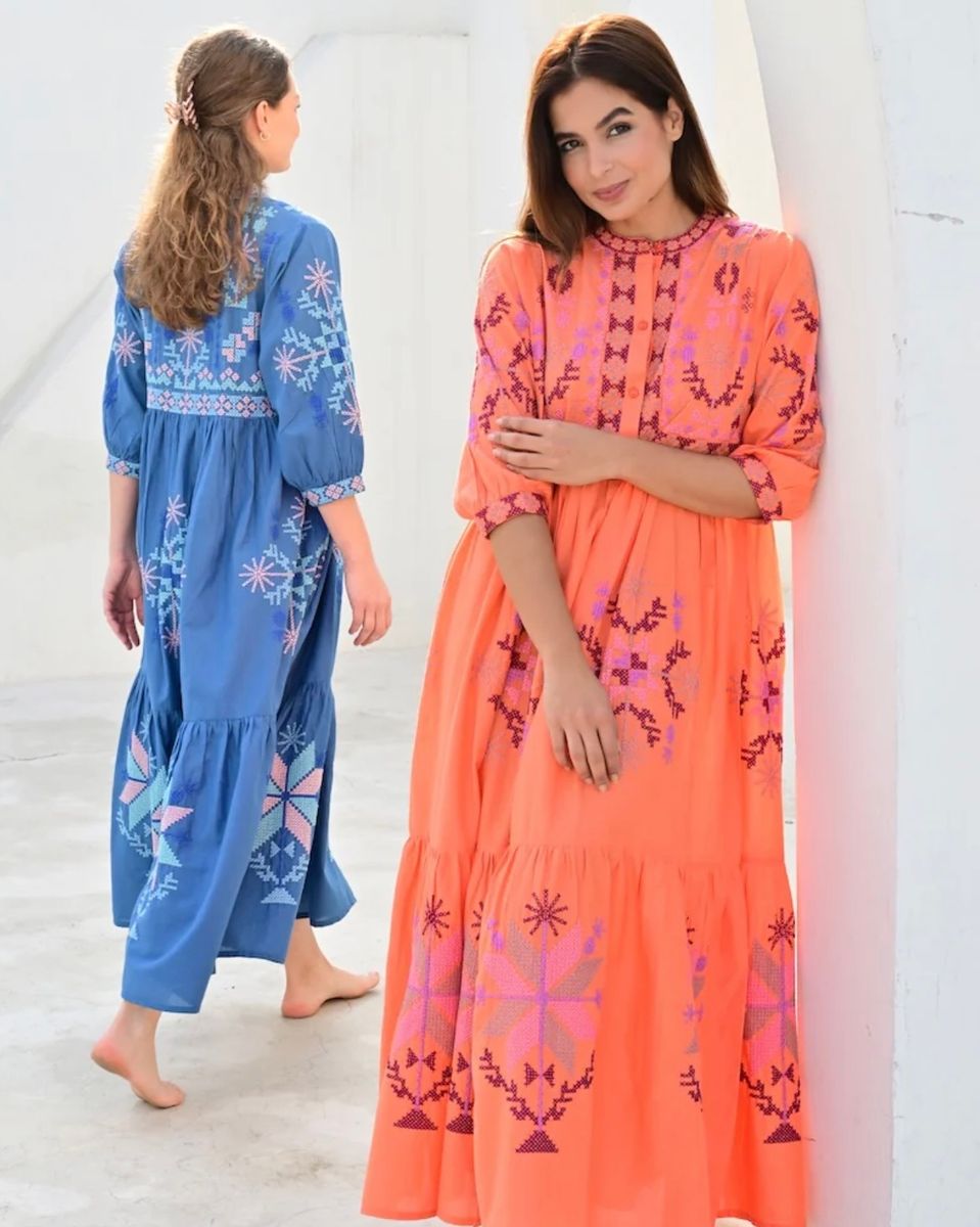 Anouska Love Shack Nabonne Kjole med Broderier Orange