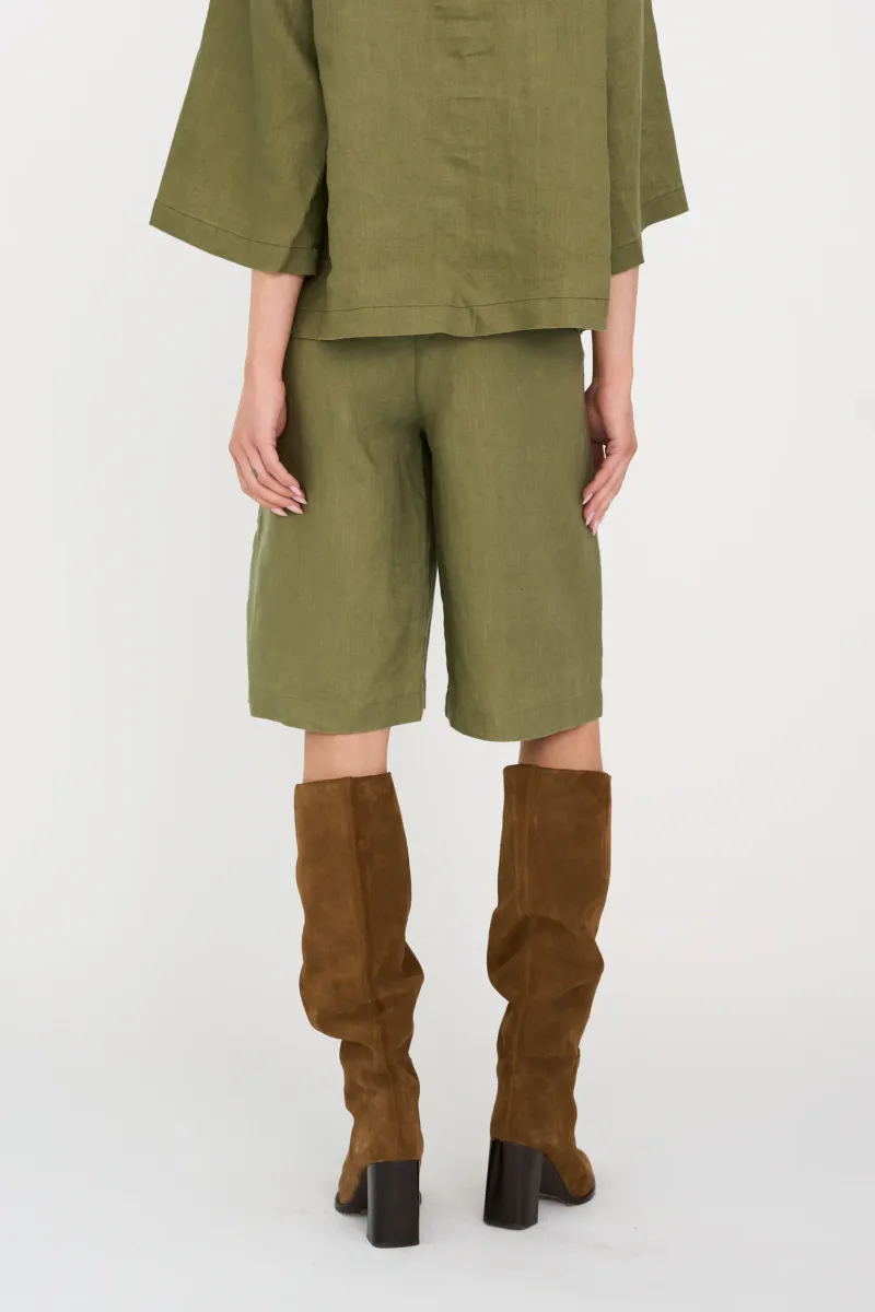 Pieszak Lina Linen Shorts Faded Green 