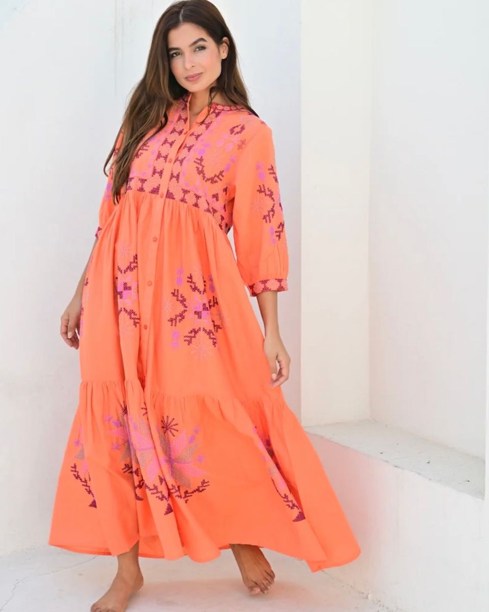 Anouska Love Shack Nabonne Kjole med Broderier Orange