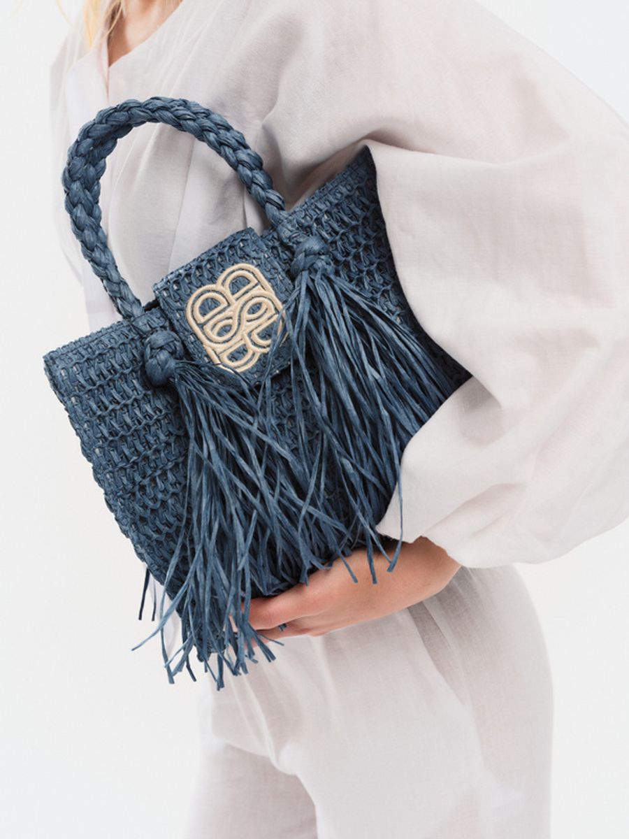 Ella and il Sigrid Straw Bag Blue