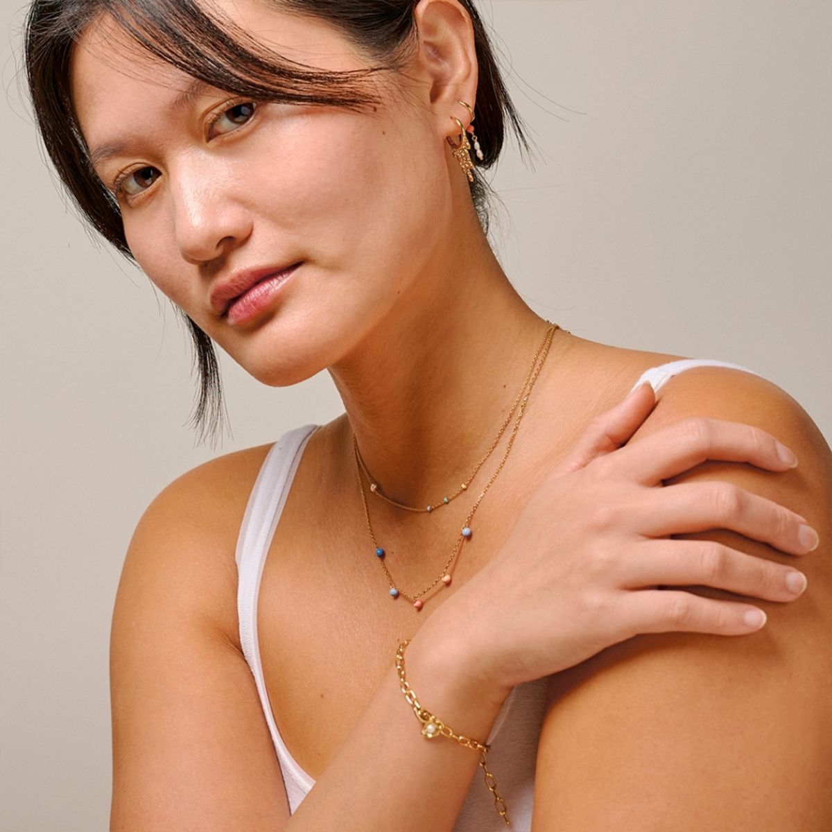 Enamel Hoops Nara Rain Gold
